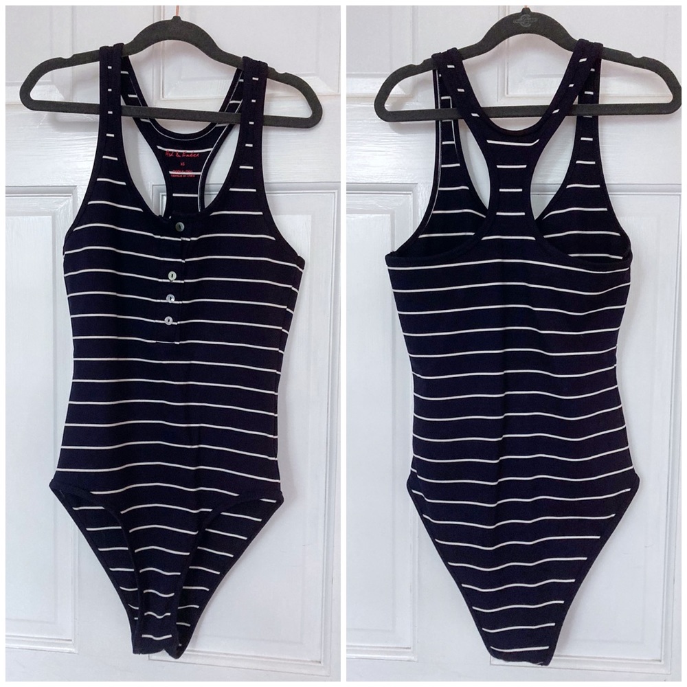 Anthropology Ash&Ember Blue and White Striped Body Suit XS